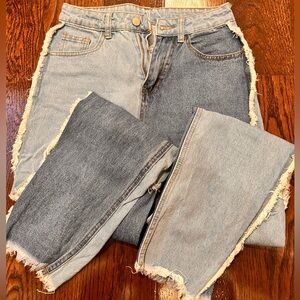 SHEIN Two-Tone Light and Medium Blue Straight Leg Jeans